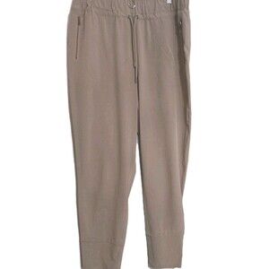 Charlie B Sz L Taupe Athleisure Jogger Pants  Drawstring Zipper Pockets